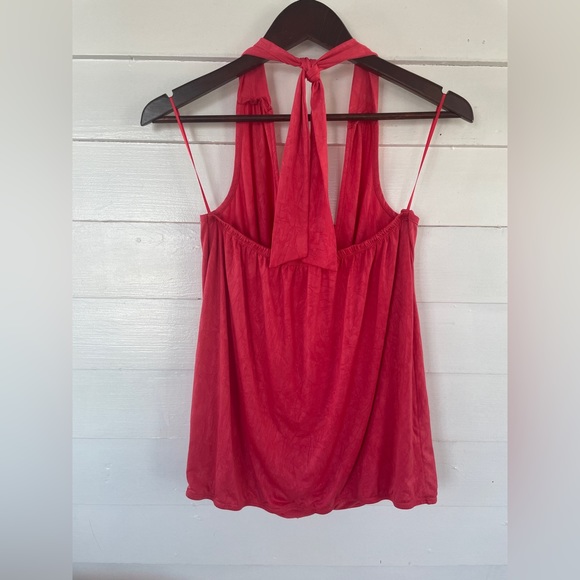 3/25 Hot Coral Pink MXM Tie Neck Halter Top - Picture 2 of 11
